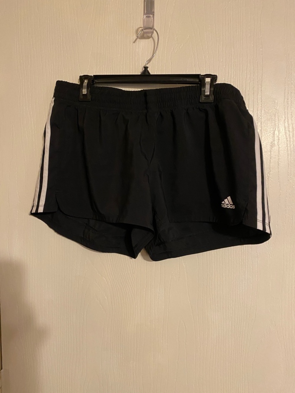 adidas Black Womens Athletic Shorts with White Side Stripes